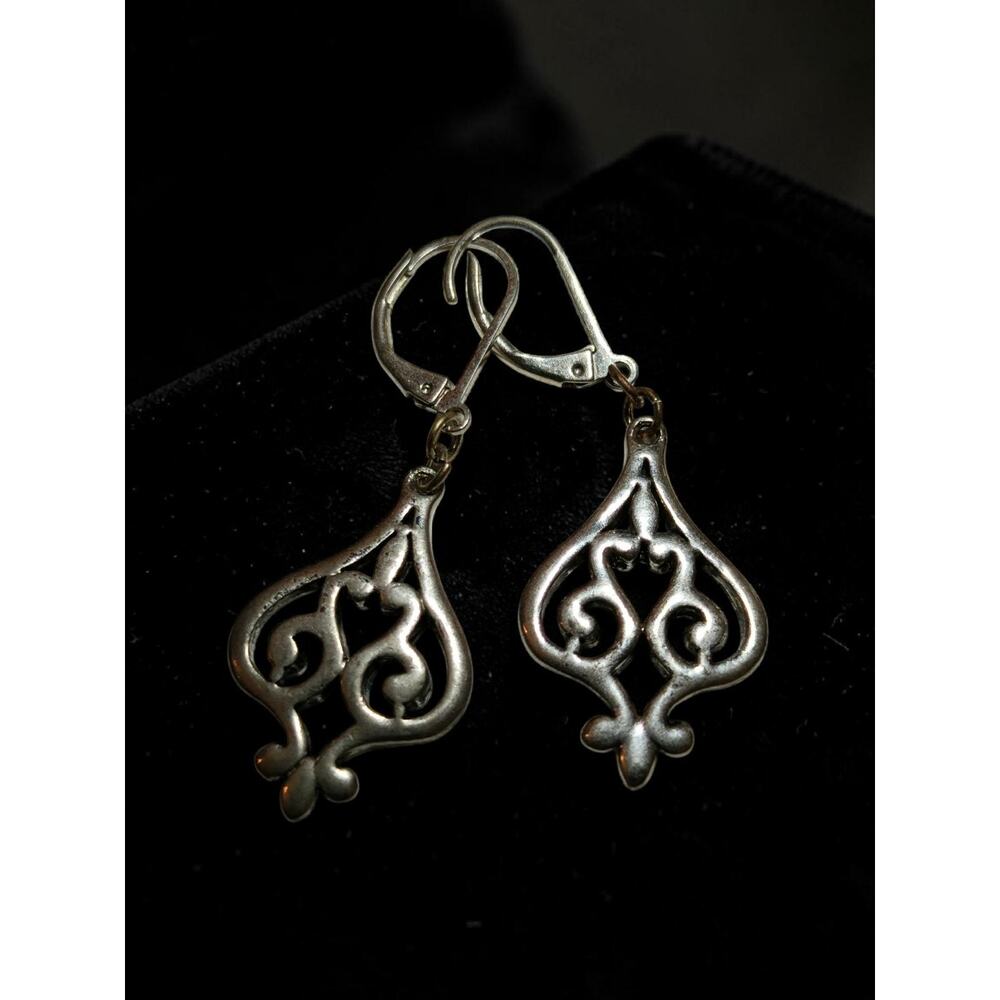 Sterling Silver Art Nouveau Style Filigree Earrings Plated HOLLY Retired 2011